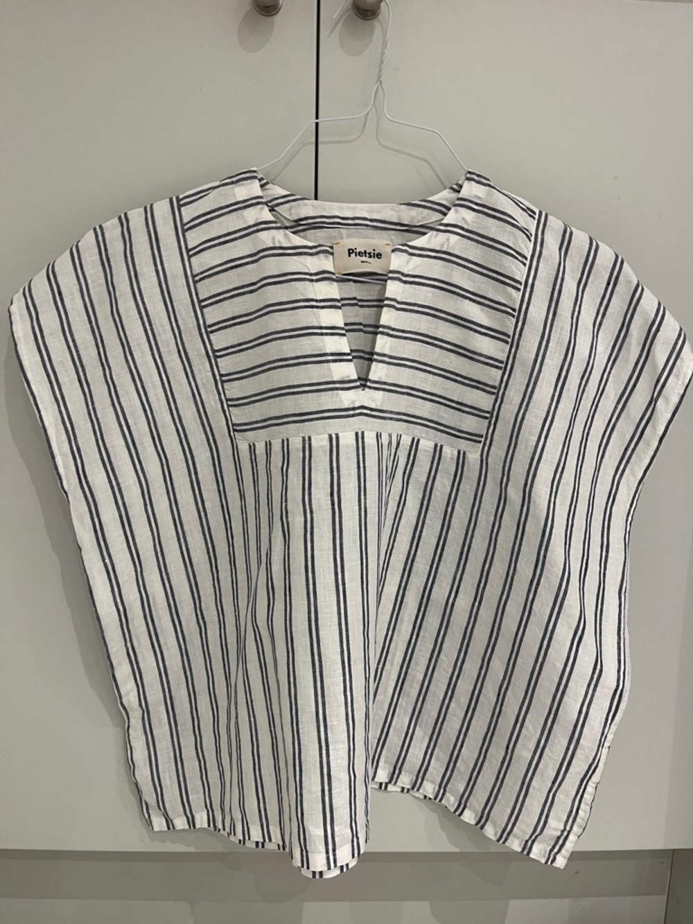 Pietsie White & Navy Striped Linen-Blend Tunic
